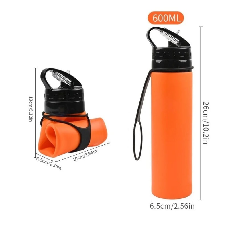 600ml Foldable Silicone Water Bottle LeakProof Lightweight Collapsible Water Bottle For Hiking Cam 1