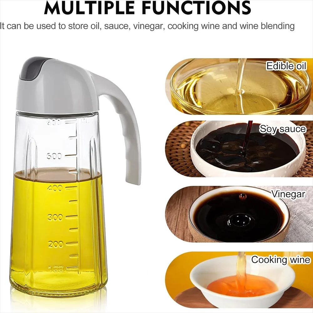 Auto Flip Glass Olive Oil Dispenser Bottle 630ml Leakproof OneHand Pour Oil Vinegar Dispenser 5