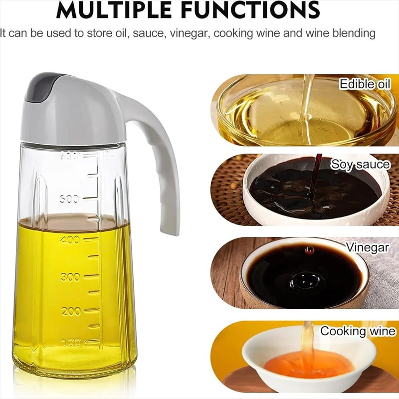 Auto Flip Glass Olive Oil Dispenser Bottle 630ml Leakproof OneHand Pour Oil Vinegar Dispenser 5