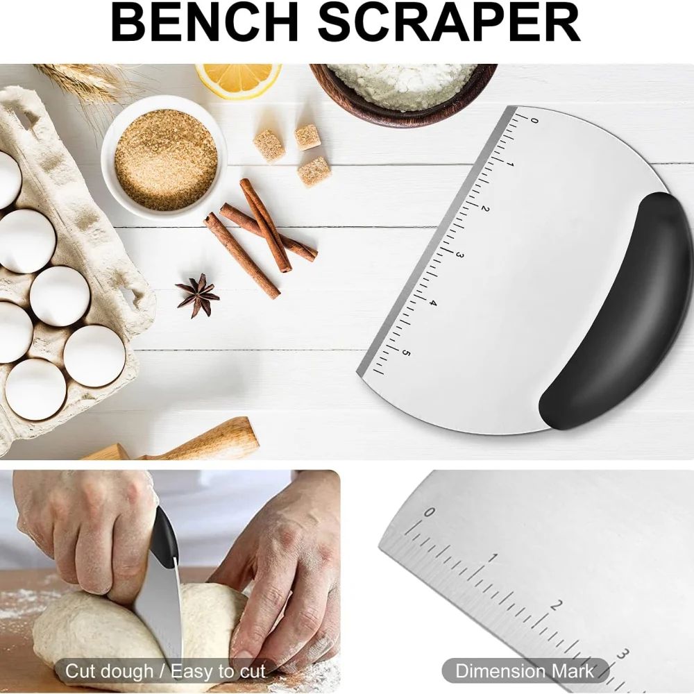 Stainless Steel Bench Scraper Pastry Cutter With Measuring Scale Precision Dough Baking Tool 3