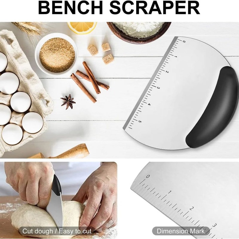 Stainless Steel Bench Scraper Pastry Cutter With Measuring Scale Precision Dough Baking Tool 3