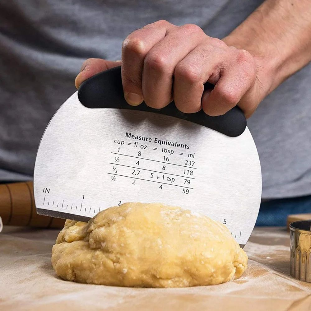 Stainless Steel Bench Scraper Pastry Cutter With Measuring Scale Precision Dough Baking Tool 4