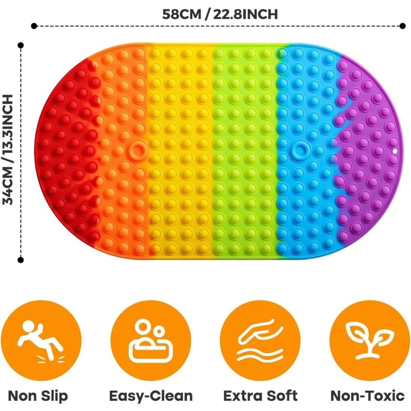 Colorful Silicone Non Slip Bathtub Mat With Suction Cups Pop Bubbles Soft Foldable Machine Washab 1