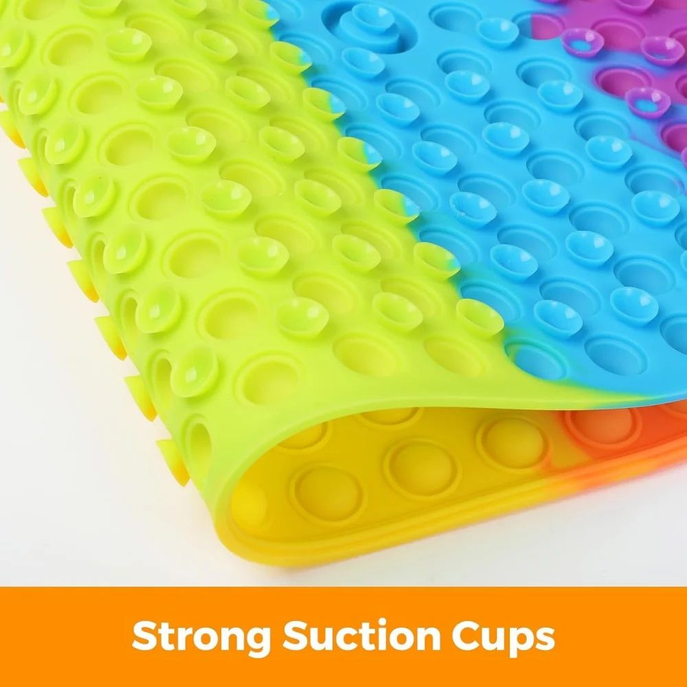 Colorful Silicone Non Slip Bathtub Mat With Suction Cups Pop Bubbles Soft Foldable Machine Washab 3
