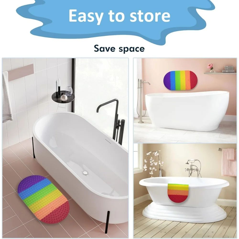 Colorful Silicone Non Slip Bathtub Mat With Suction Cups Pop Bubbles Soft Foldable Machine Washab 5
