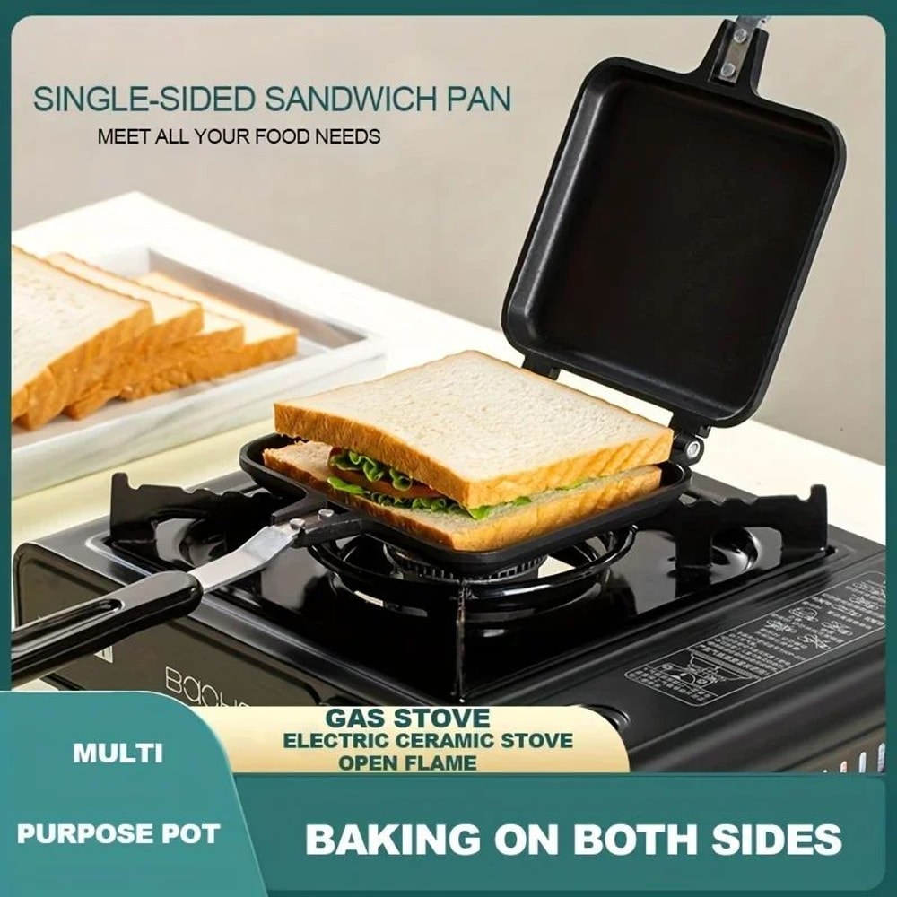 NonStick Stovetop Sandwich Maker Grill Pan DoubleSided Toastie Waffle Press 1