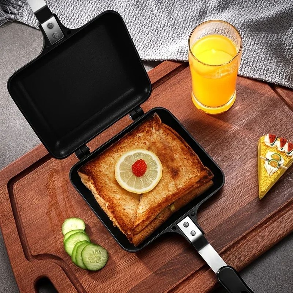 NonStick Stovetop Sandwich Maker Grill Pan DoubleSided Toastie Waffle Press 4