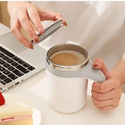 stainless steel self-stirring coffee mug with magnetic mixer - rechargeable travel mixing cup