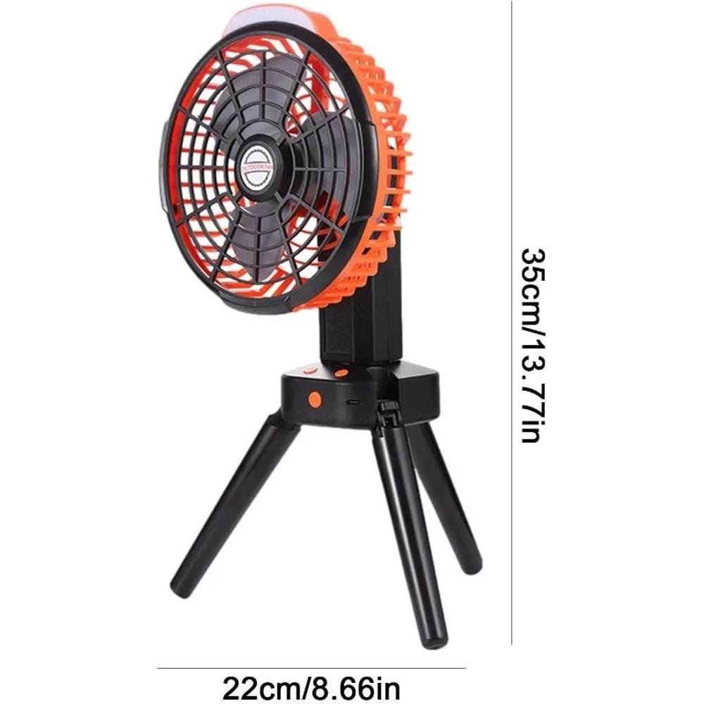 Rechargeable Camping Fan With Foldable Tripod 270 Auto Rotation LED Light 2