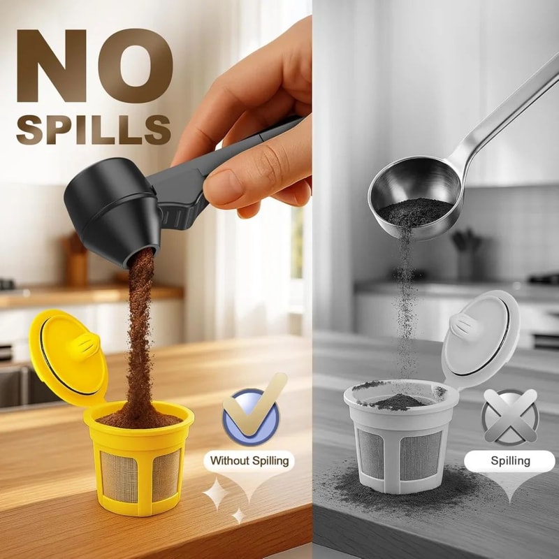 Reusable Coffee Pod Funnel Measuring Spoon Set For Refillable Pods And Powder Scooping 4