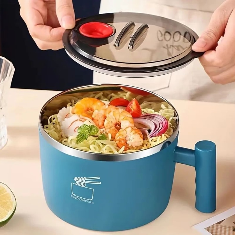 1000ml Stainless Steel Ramen Bowl With Lid Handle Insulated Noodle Bowl For Office Travel Home 4