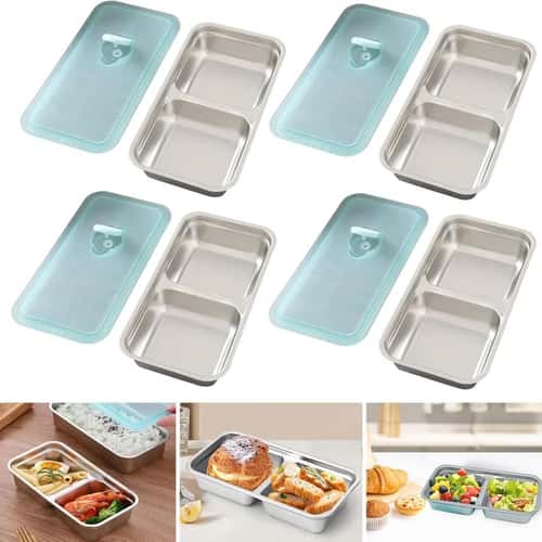 Double Layer Snack Container with Lid - Stainless Steel Seasoning Box for Camping & Travel