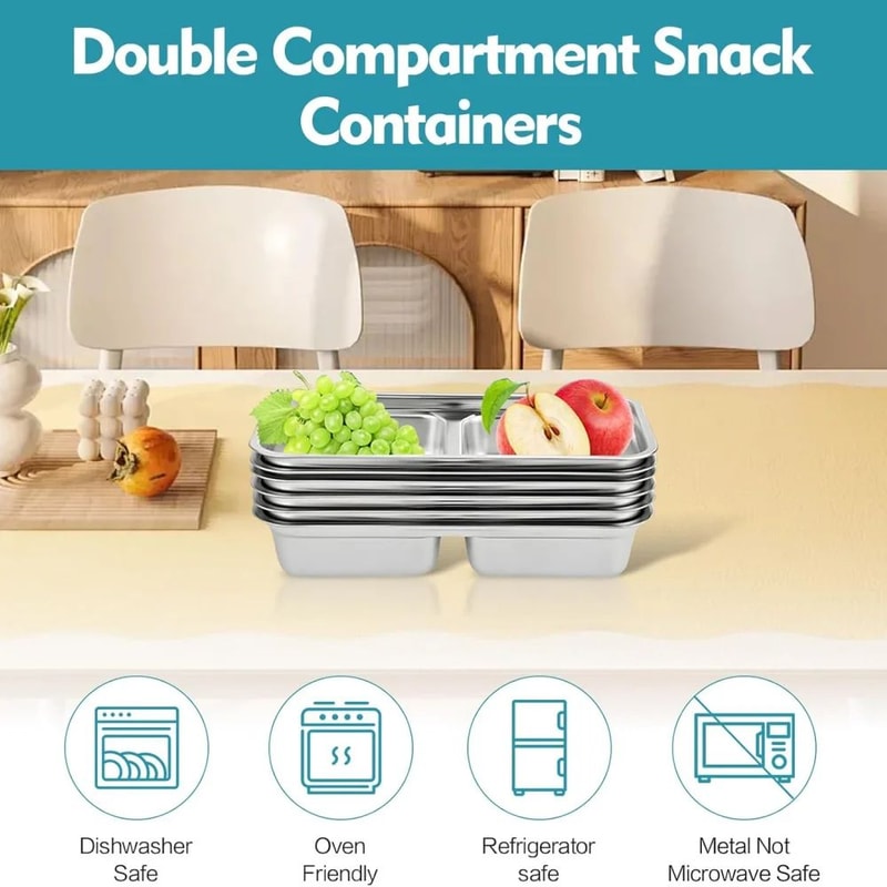 Double Layer Snack Container With Lid Stainless Steel Seasoning Box For Camping Travel 3