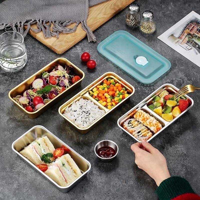 Double Layer Snack Container With Lid Stainless Steel Seasoning Box For Camping Travel 4