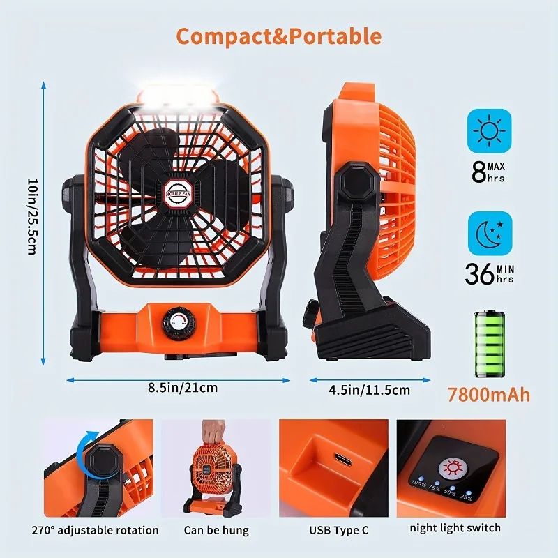 Stay Cool Anywhere Portable USB Fan With Infinite Speed Control Rechargeable Battery LED Light 5