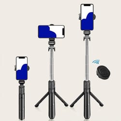 retractable selfie stick tripod with wireless remote - foldable portable phone tripod for travel & vlogging