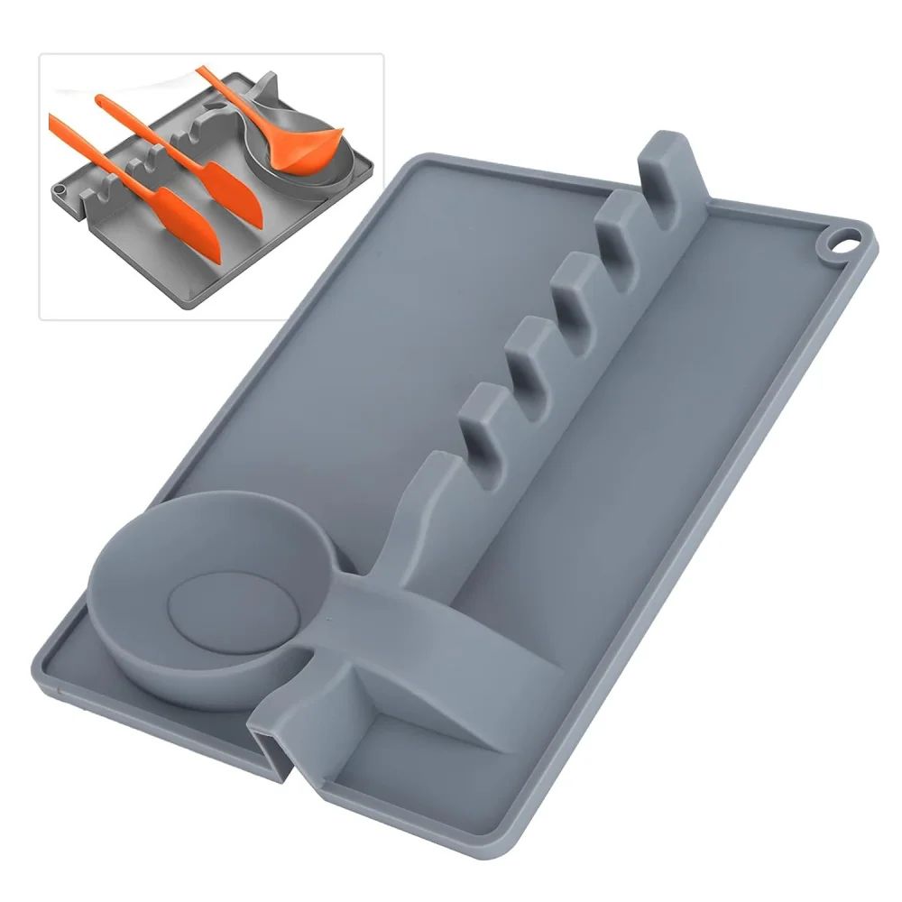 Silicone Spoon Rest With Drip Tray HeatResistant Utensil Rest For Stove Top 0
