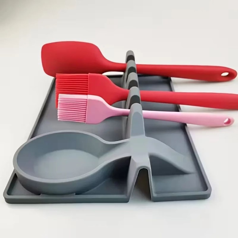 Silicone Spoon Rest With Drip Tray HeatResistant Utensil Rest For Stove Top 3