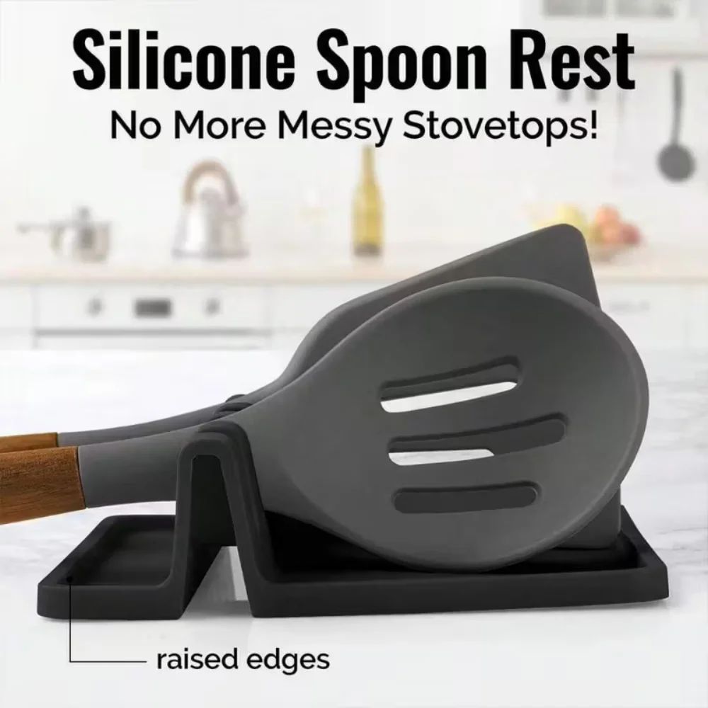 Silicone Spoon Rest With Drip Tray HeatResistant Utensil Rest For Stove Top 4