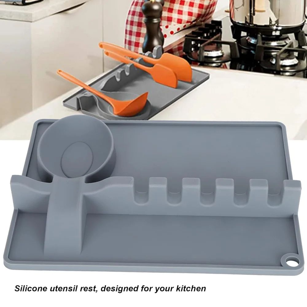 Silicone Spoon Rest With Drip Tray HeatResistant Utensil Rest For Stove Top 5