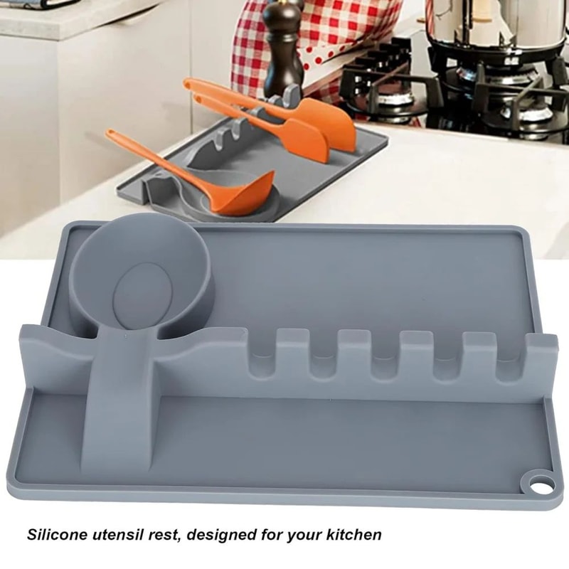 Silicone Spoon Rest With Drip Tray HeatResistant Utensil Rest For Stove Top 5