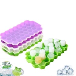 honeycomb silicone ice cube tray with lid – 37 mini cubes stackable ice mold for cocktails, whiskey & iced coffee