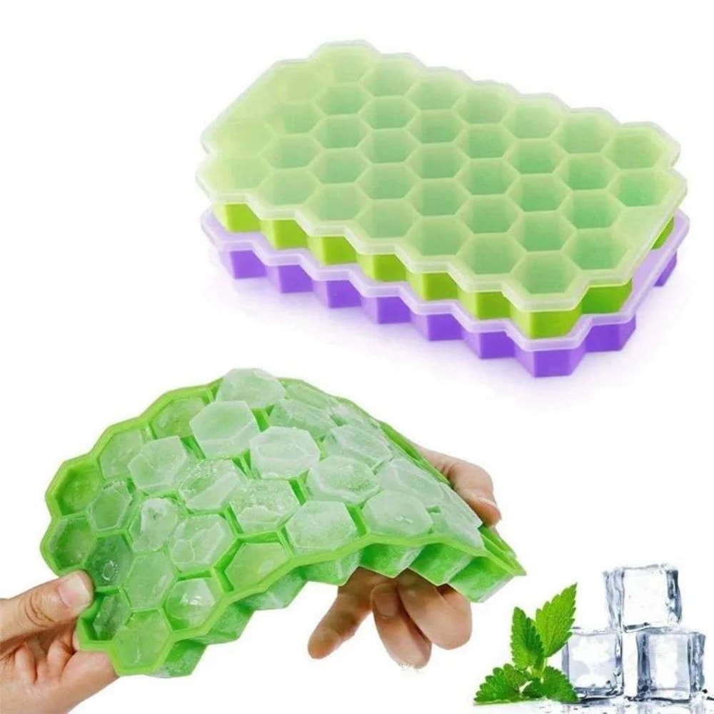 Honeycomb Silicone Ice Cube Tray With Lid 37 Mini Cubes Stackable Ice Mold For Cocktails Whiskey 1