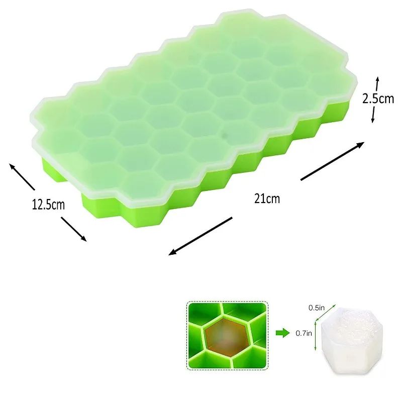 Honeycomb Silicone Ice Cube Tray With Lid 37 Mini Cubes Stackable Ice Mold For Cocktails Whiskey 2
