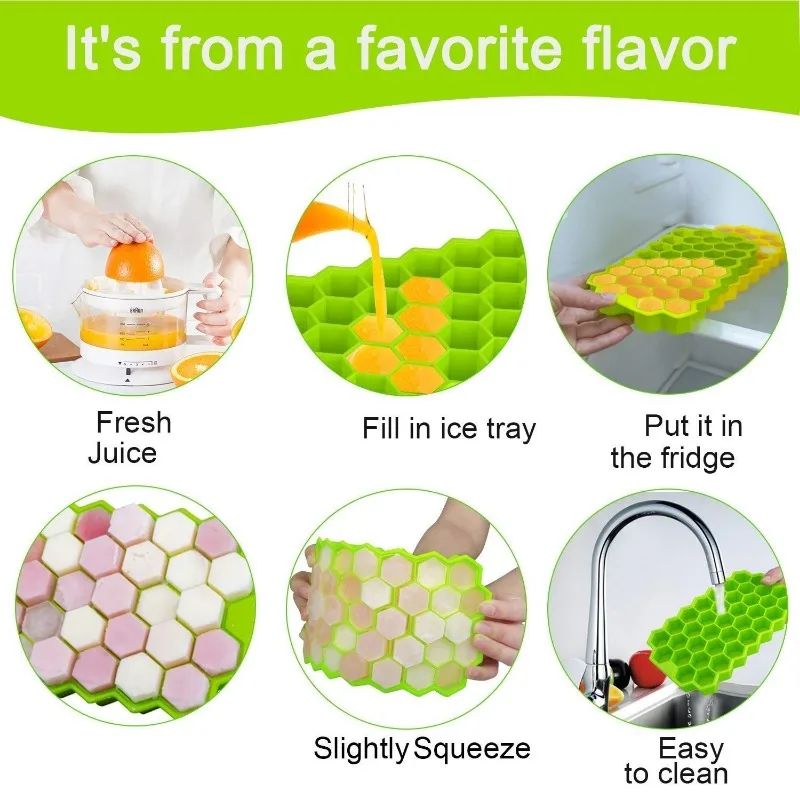Honeycomb Silicone Ice Cube Tray With Lid 37 Mini Cubes Stackable Ice Mold For Cocktails Whiskey 4