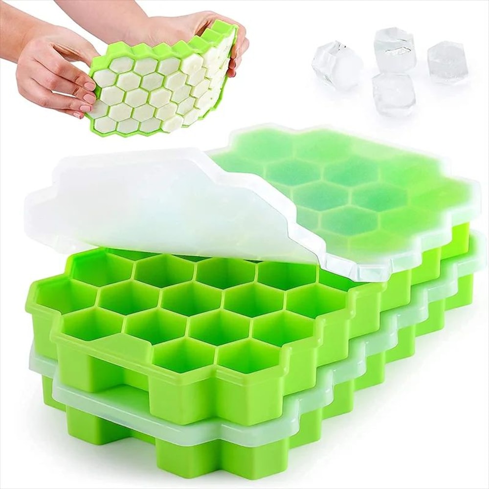 Honeycomb Silicone Ice Cube Tray With Lid 37 Mini Cubes Stackable Ice Mold For Cocktails Whiskey 5