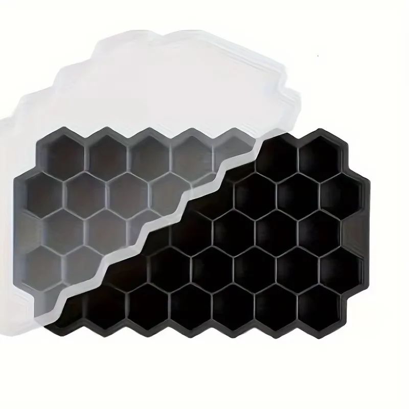 Honeycomb Silicone Ice Cube Tray With Lid 37 Mini Cubes Stackable Ice Mold For Cocktails Whiskey 7