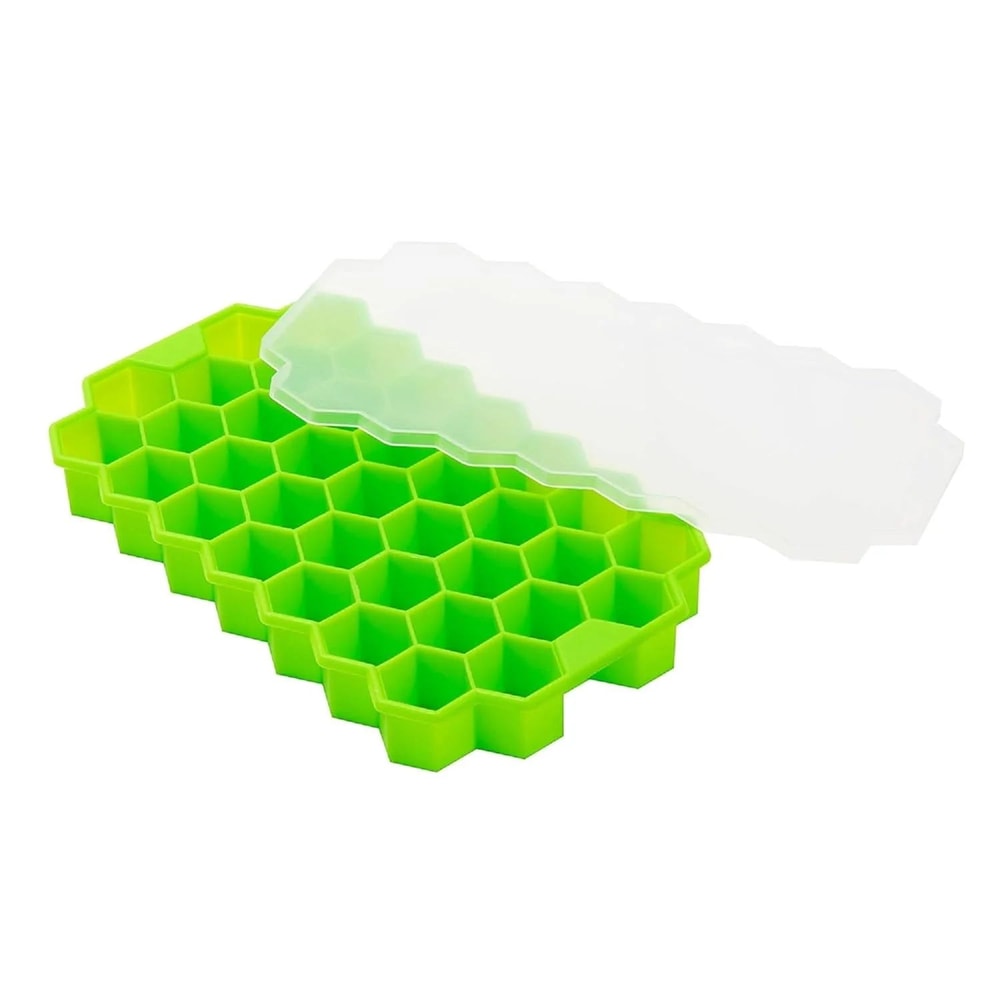 Honeycomb Silicone Ice Cube Tray With Lid 37 Mini Cubes Stackable Ice Mold For Cocktails Whiskey 8