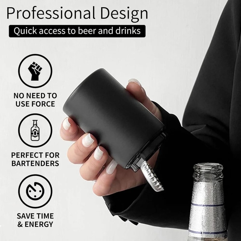 Magnetic PushDown Automatic Beer Bottle Opener Stainless Steel Cap Catcher Tool 4