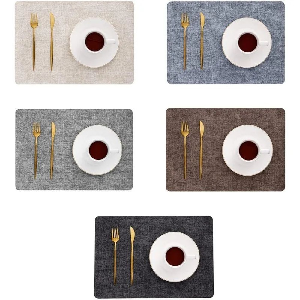 Faux Leather Placemats Set Waterproof HeatResistant NonSlip Wipeable Table Mats 0
