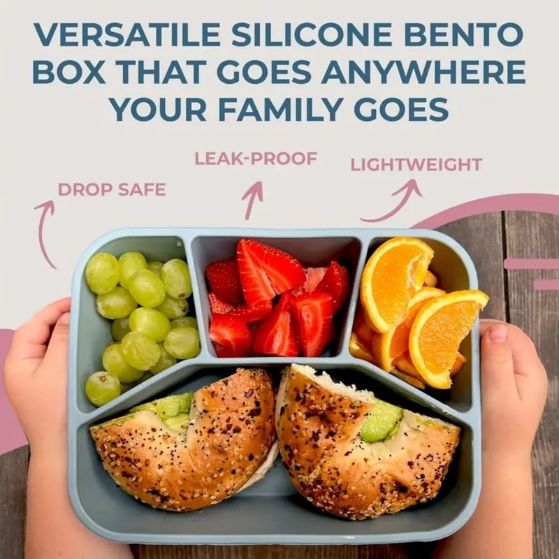 4Pack Silicone Bento Box Set LeakProof Divided Meal Prep Lunch Containers For Work Travel 2