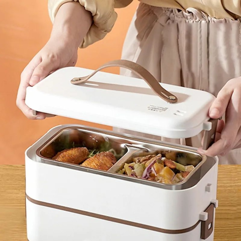 Premium Portable Electric Lunch Box Food Heater 08L DoubleLayer Stainless Steel Warmer 0