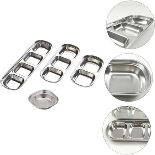Stainless Steel Divided Dip Bowls – Reusable Condiment Tray for Sauces, Spices & BBQ
