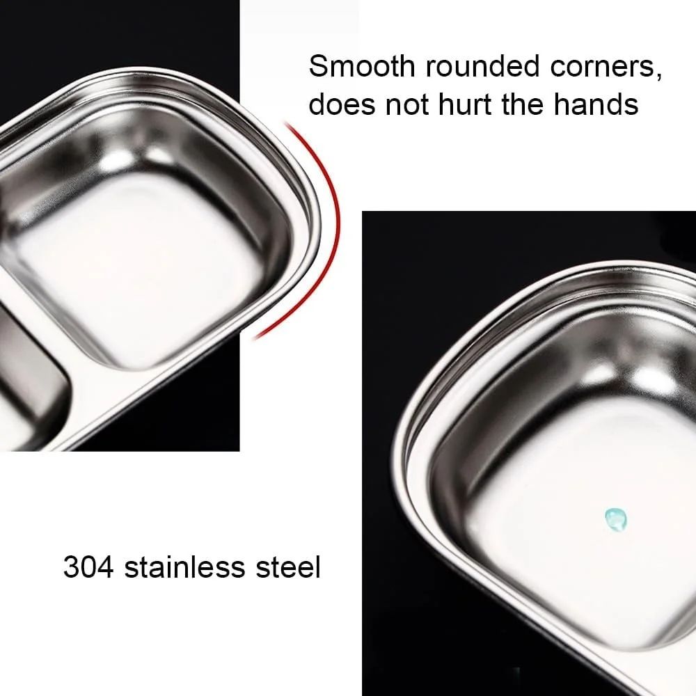 Stainless Steel Divided Dip Bowls Reusable Condiment Tray For Sauces Spices BBQ 4