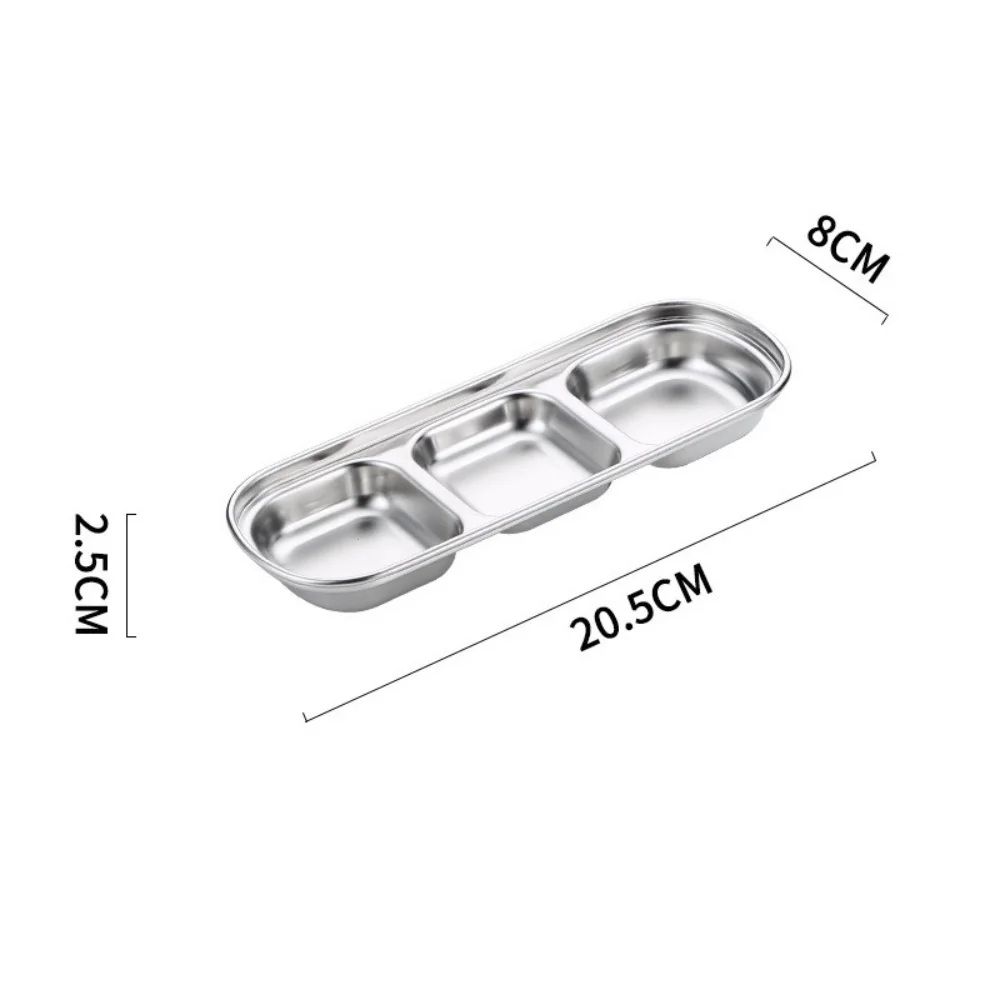 Stainless Steel Divided Dip Bowls Reusable Condiment Tray For Sauces Spices BBQ 7