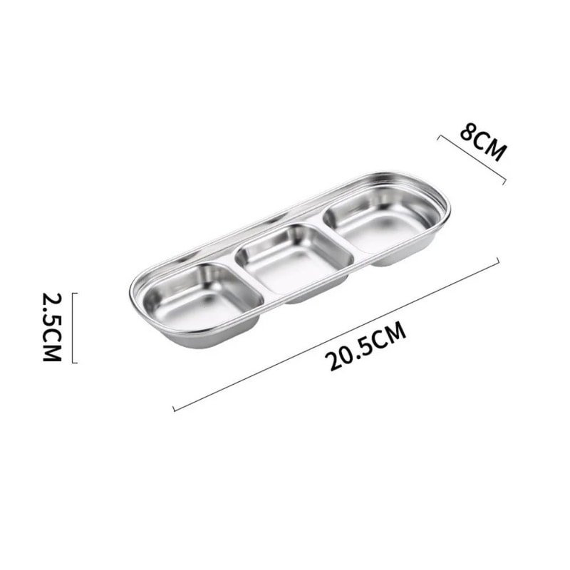 Stainless Steel Divided Dip Bowls Reusable Condiment Tray For Sauces Spices BBQ 7