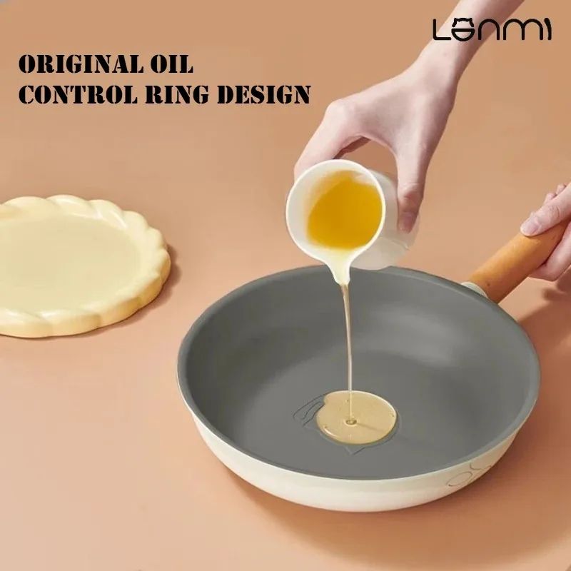 LANMI 24cm Ceramic Titanium Nonstick Frying Pan LowSmoke FlatBottom Skillet For Eggs Steak 4