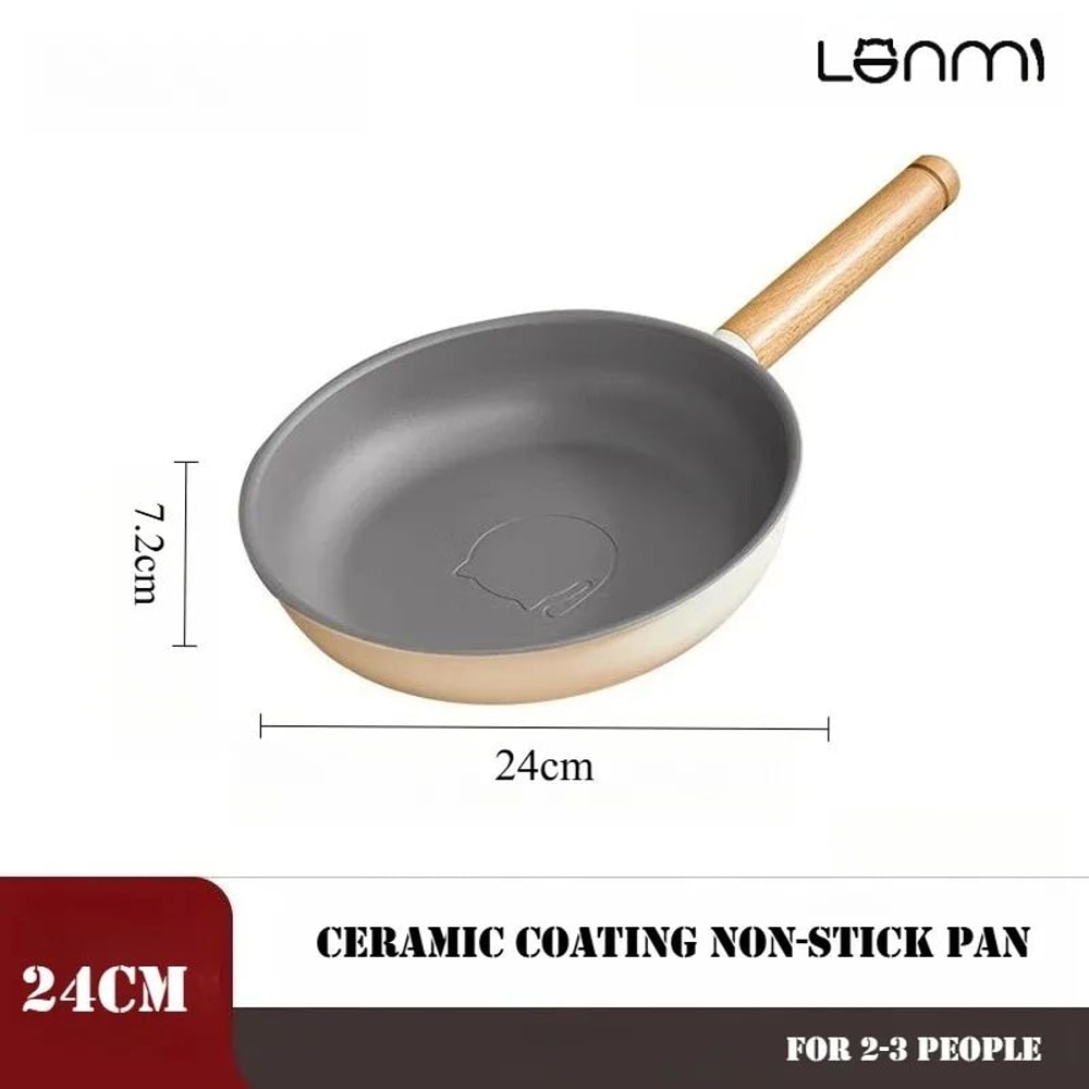 LANMI 24cm Ceramic Titanium Nonstick Frying Pan LowSmoke FlatBottom Skillet For Eggs Steak 6