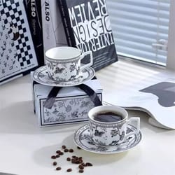 vintage floral bird ceramic tea cup & saucer set (200 ml) with dessert tray – elegant vintage tea cup set for coffee