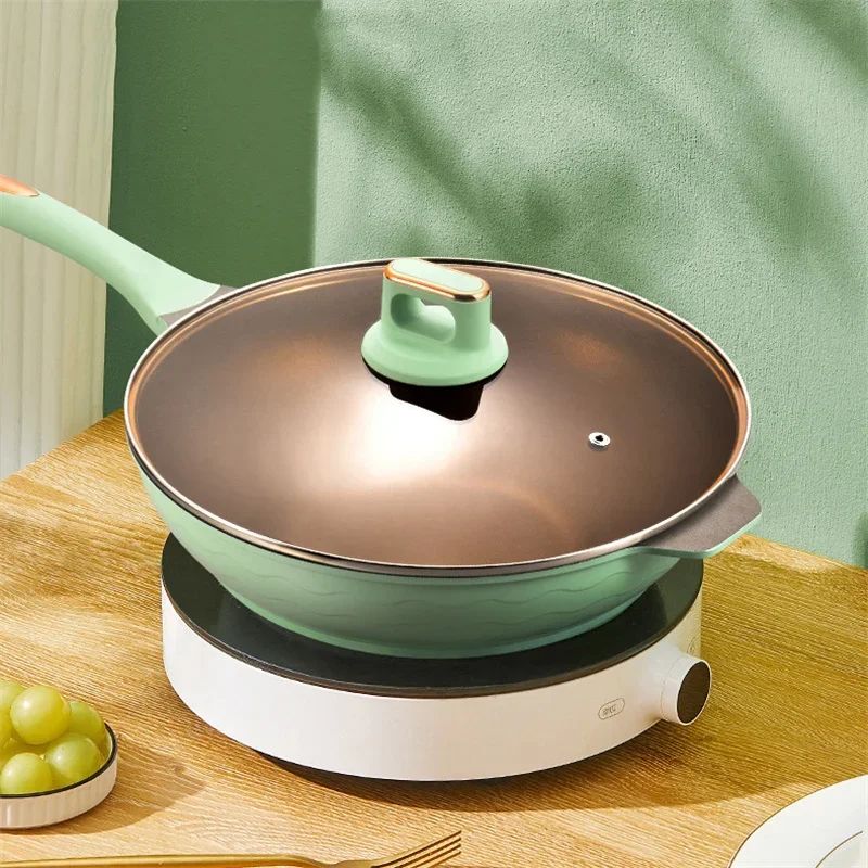 Giyoca TitaniumGold Nonstick Wok Pan With Composite Bottom Glass Lid Premium Everyday Frying Skil 4