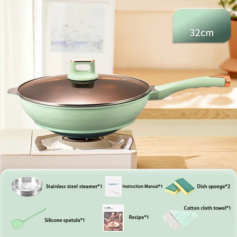 Giyoca TitaniumGold Nonstick Wok Pan With Composite Bottom Glass Lid Premium Everyday Frying Skil 6