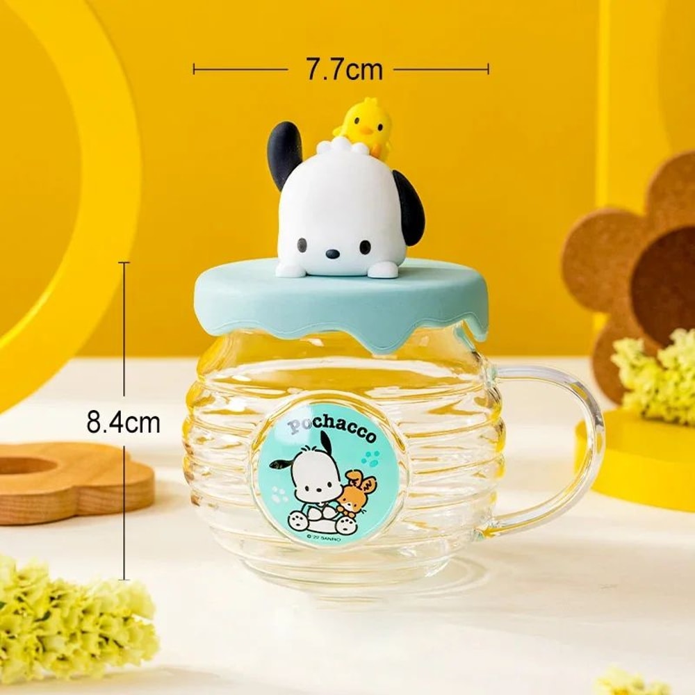 Sanrio Hello Kitty Kuromi HoneyCan Shaped 420ML Glass Cup With Silicone Lid Cute Kids Water Drin 10