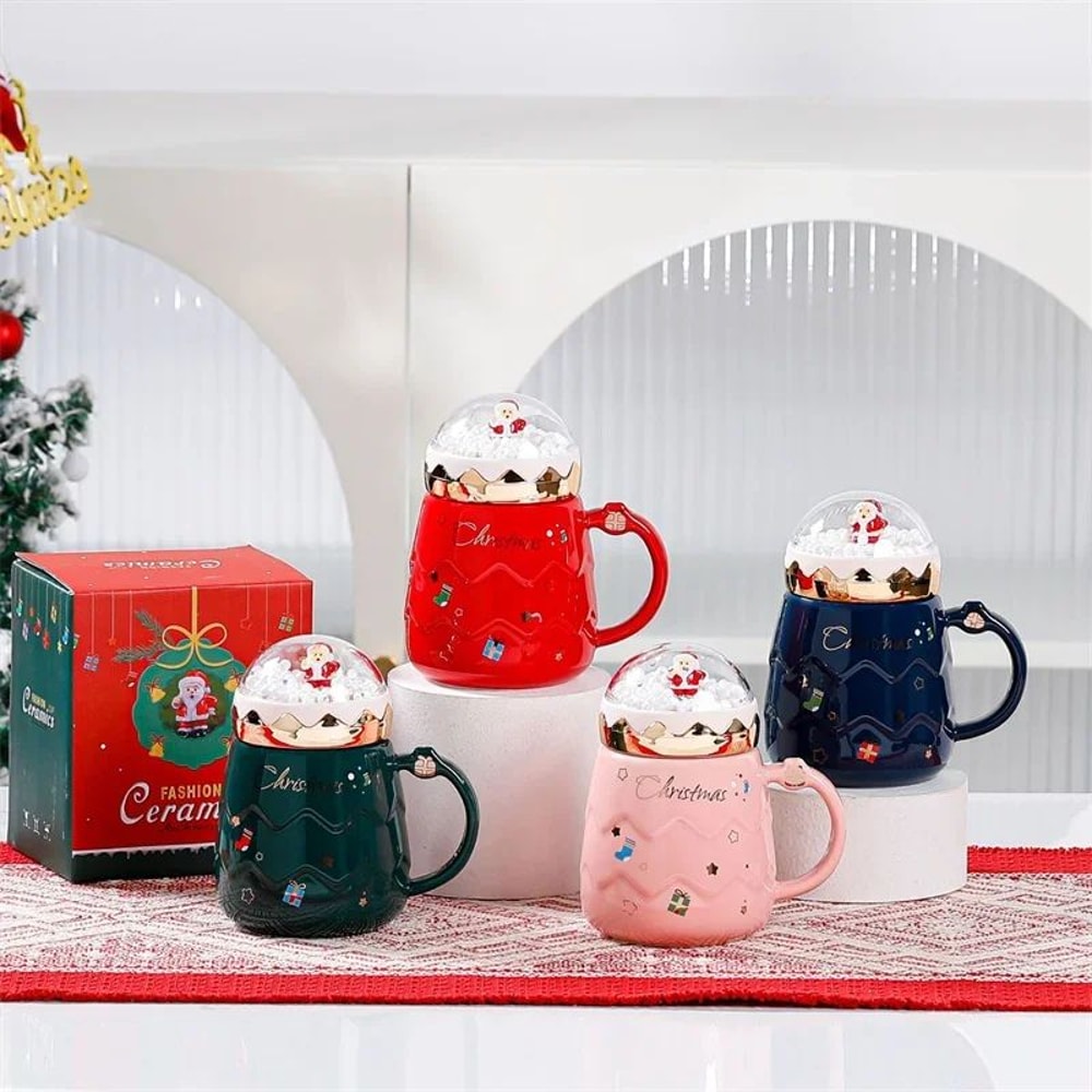 Santa SnowGlobe Lid Ceramic Christmas Mug 500ml Cute Christmas Mug With Lid Gift Cup 3