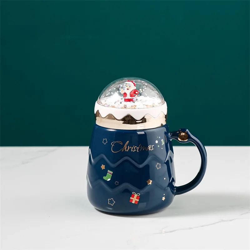 Santa SnowGlobe Lid Ceramic Christmas Mug 500ml Cute Christmas Mug With Lid Gift Cup 6