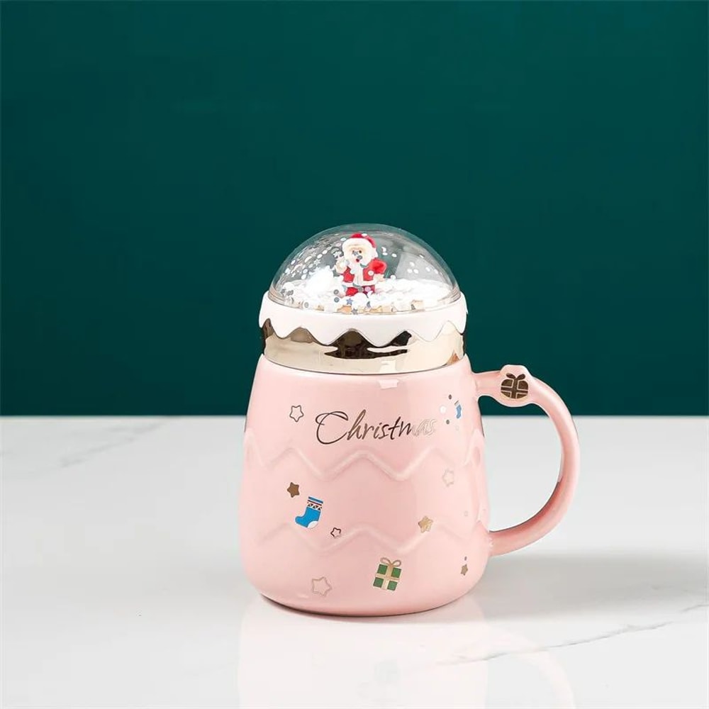 Santa SnowGlobe Lid Ceramic Christmas Mug 500ml Cute Christmas Mug With Lid Gift Cup 7