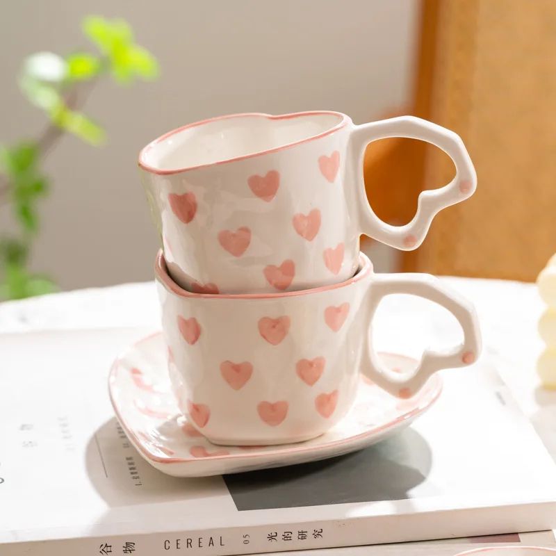 HandPainted Ceramic Heart Handle Mug 201300ml Romantic Love Coffee Tea Cup 3
